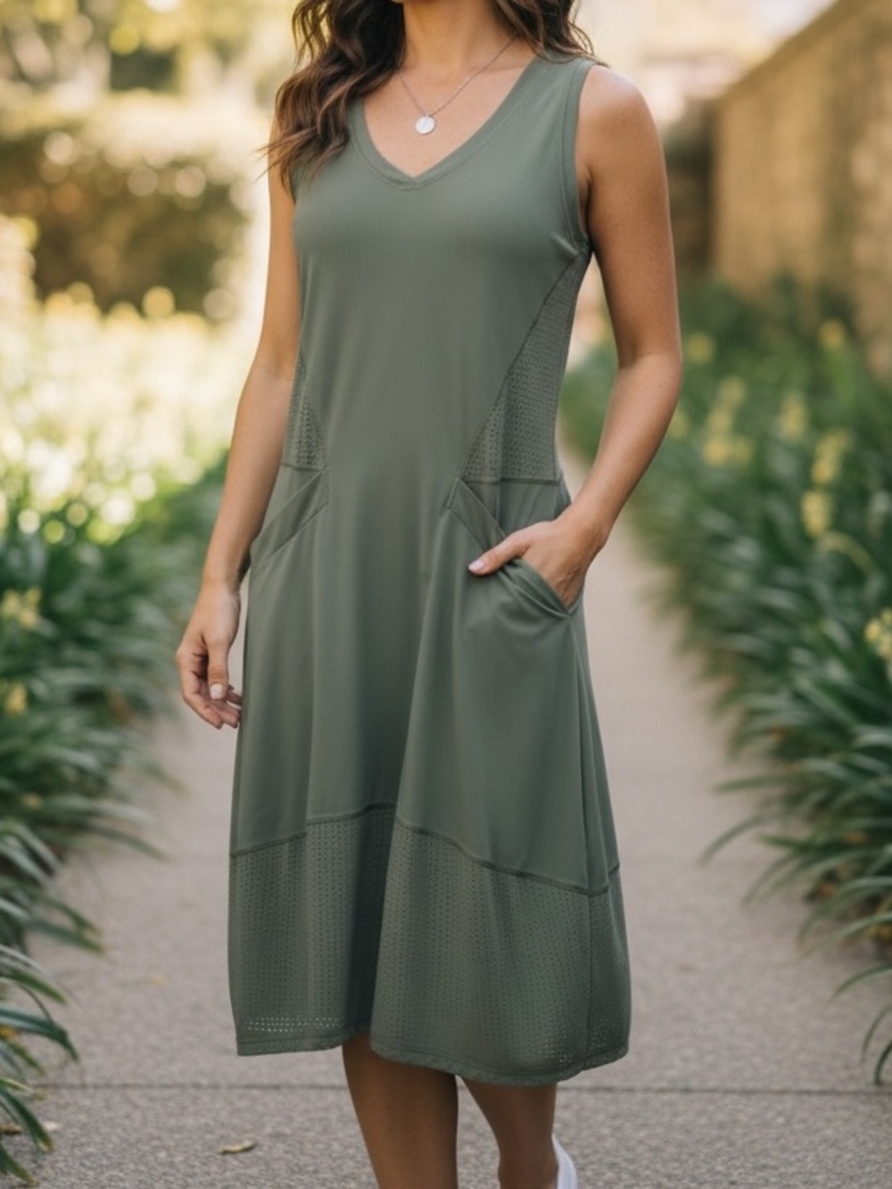Indies Army Green Sleeveless Pocket Active Dress | M 8-10